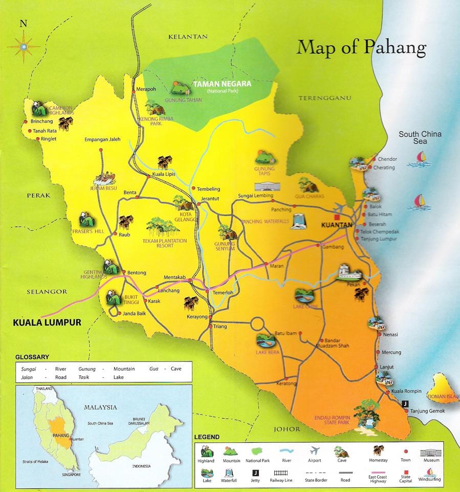 નકશો pahang રાજ્ય મલેશિયા